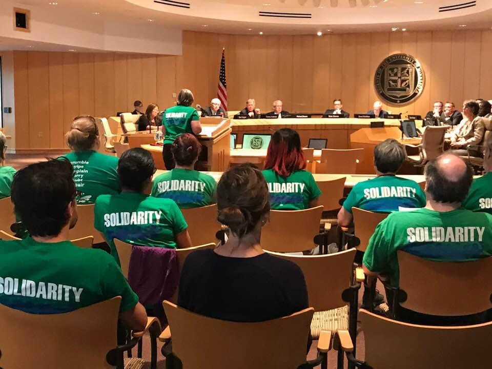 AFSCME members pack the Board room for the budget hearing